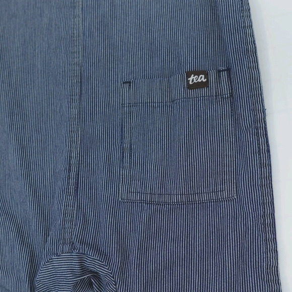 2 Tea Collection Railroad Romper Jumpsuit Baby 9-12 Month Boy Girl Blue Striped - Picture 6 of 13